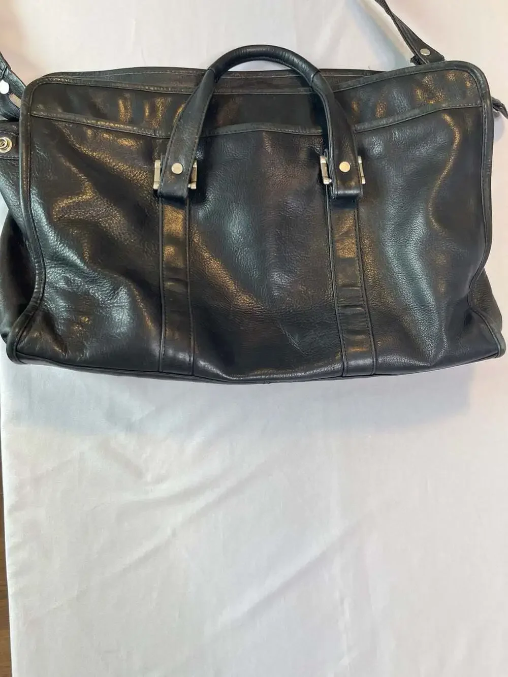 Vintage 80s Bill Blass Black Leather Laptop Messenger or Shoulder Bag